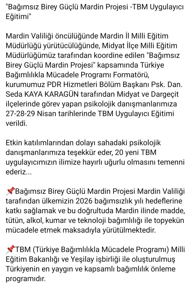 midyatram's tweet photo. "Bağımsız Birey Güçlü Mardin Projesi - TBM Uygulayıcı Eğitimi" https://t.co/zV9fAJqWdM