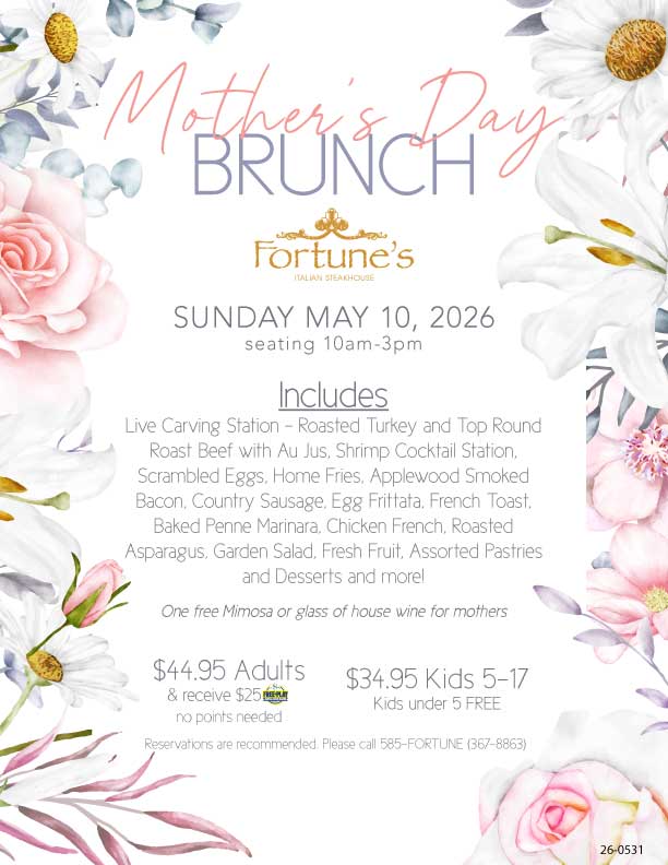 BataviaDowns's tweet image. 💐🫶 Celebrate Mother's Day at Fortune's Italian Steakhouse with a deliciously memorable buffet brunch! Full details within the ads below!

Sunday, May 10th | 10AM - 3PM | Call (585) 367-8863 for reservations! 🍷 Every mom will receive a free Mimosa or glass of wine!

#MothersDay