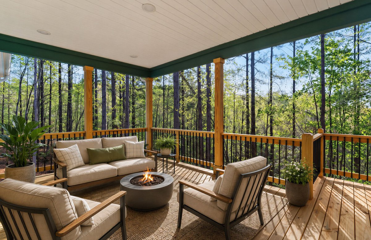 thehomeplace's tweet image. Mediterranean Blue SW 7617. Cedar gable accents. A fire pit deck in the pines. This Oxford MFH in Anderson, SC is 3 bed · 2 bath · 2,094 sq ft of yes 🏡 #CustomHome #SherwinWilliams #AmericasHomePlace #SC #NewConstruction