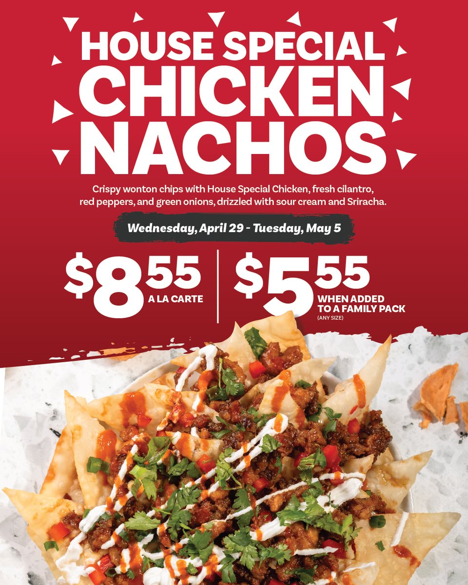 PickUpStix's tweet photo. Let's get the fiesta started �� House Special Chicken NACHOS are back through 5/5! https://t.co/6MafUeBanL