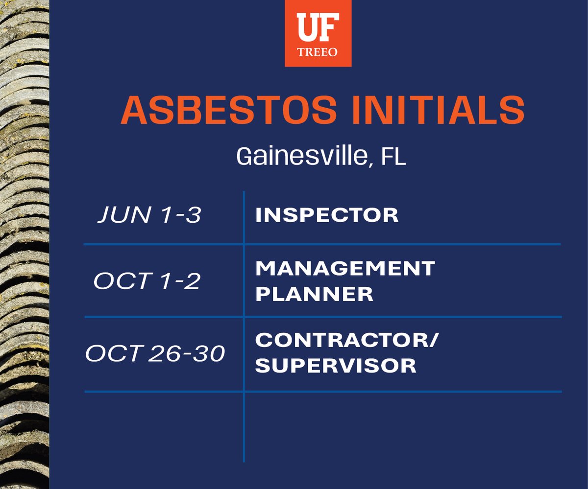 TreeoCenter's tweet photo. Reserve your spot in our upcoming Asbestos Initial courses! Gain the knowledge and hands-on training needed to work safely and stay compliant in the field.

Register for the Asbestos Initial courses here: https://t.co/IVAfQC6SL2 https://t.co/v8yKRd9UY2