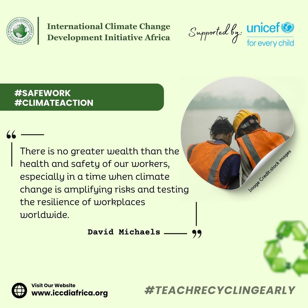 ClimateWed's tweet photo. There is no greater wealth than the health and safety of our workers, especially in a time when climate change is amplifying risks and testing the resilience of workplaces worldwide.— David Michaels
#SafeWork #ClimateAction https://t.co/Iag0GKz5Or
