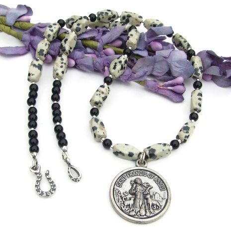 ShadowDogDesign's tweet image. Italian Two-sided #StFrancis / Protect My Pet Pendant #Necklace with Dalmatian Jasper and Black Onyx  via @ShadowDogDesign #ShopSmall #bmecountdown #StFrancisNecklace      bit.ly/ProtectMyPetSD