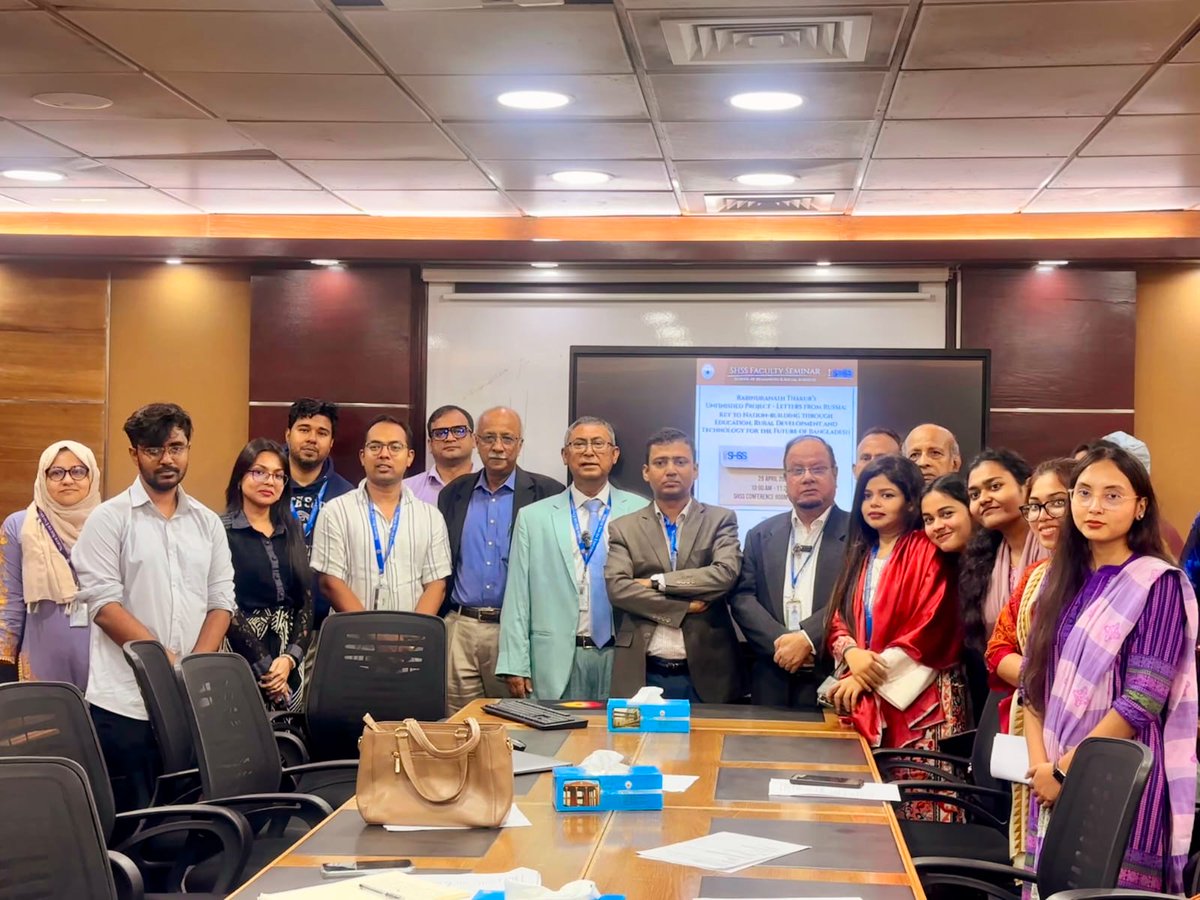 rizwanuli's tweet photo. It was a pleasure to listen to the talk 'Rabindranath Thakur’s Unfinished Project - Letters from Russia: Key to Nation-building' by Prof. Halimur R Khan, Director IQAC, as part of our NSU Faculty Seminar Series. Thanks to colleagues & students. Glad that the paper will be a part of our NSU SHSS Working Paper Series.