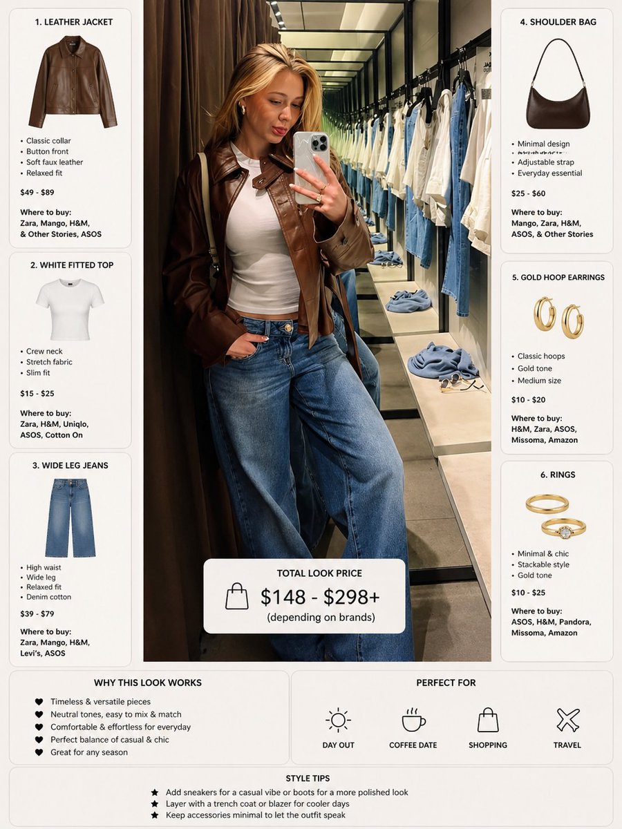 vitektan's tweet image. This time it’s that effortless everyday drip 😮‍🔥
Leather jacket, clean white top and baggy jeans — simple, but hits hard.
No overthinking, just pure style 💫
Would you rock this? 👀
#OOTD #StreetStyle #CasualChic #EverydayLook #StyleInspo #FashionInspo #OutfitIdeas #DenimStyle