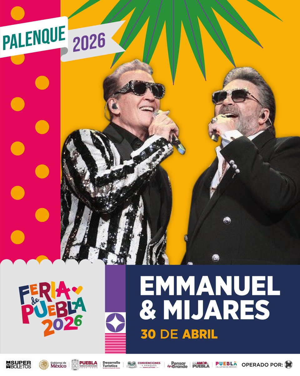 EnlaceNoticias1's tweet image. #Este 🗓️ #30DeAbril, los Cantantes 🕺🎤🕺 #EmmanuelyMijares, estarán presentes en el 🏟️#Palenque de la 🤩#FeriaDePuebla2026... Adquiere tus 🎟️#Boletos a tiempo... 🫶 #PorAmorAPuebla.