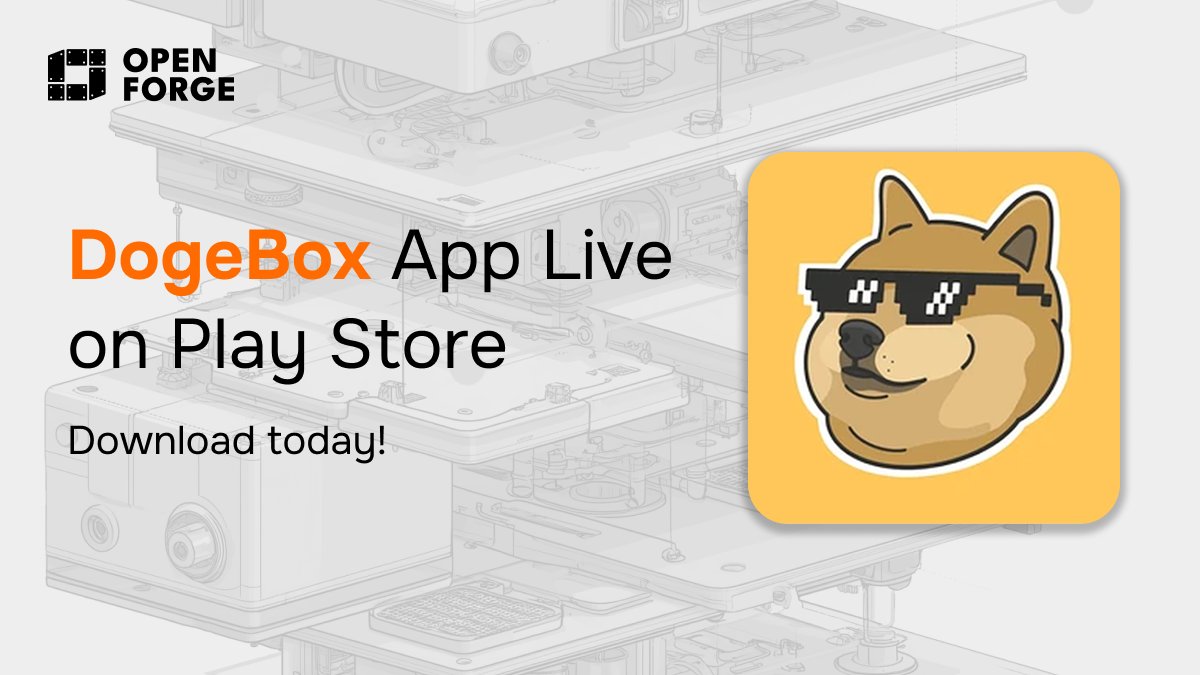 open_forge's tweet photo. We’re weeks away from the DogeBox public sale.

But the control layer is already here.

The app that runs your hardware – pairing, monitoring, rewards – is now live on the Google Play Store.

Check it out and download it here: https://t.co/O6xT9AtofQ https://t.co/t3w8iiyglP