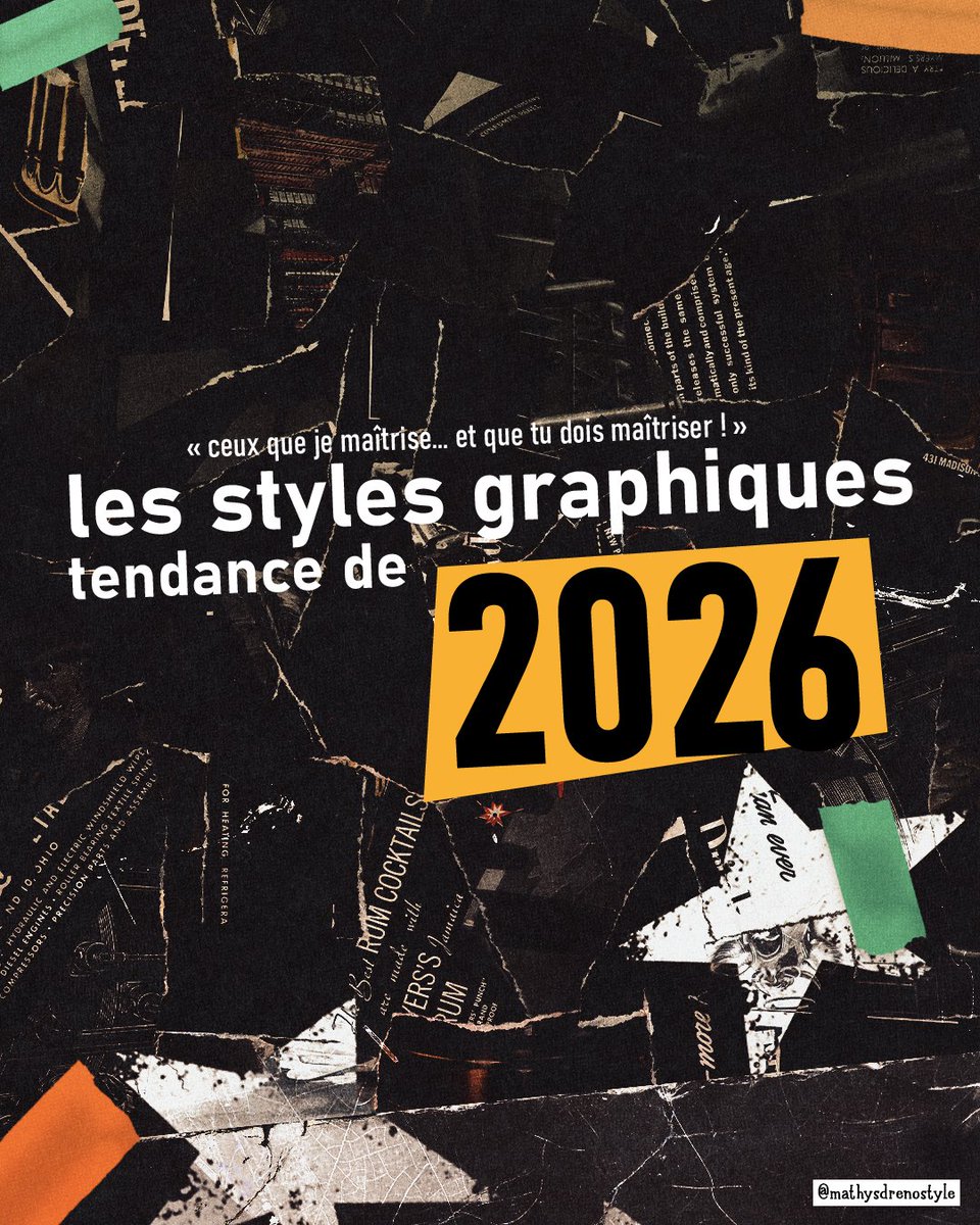 Mathysdrenostl's tweet photo. ✨ Les styles graphiques de 2026, les connais-tu ?

Chaque année, le design évolue, se transforme, et fait émerger de nouvelles tendances visuelles. Entre expérimentations typographiques, retours rétro revisités et approches ultra-minimalistes, 2026 ne fait pas exception. ✅️ https://t.co/QCE4RiitmM