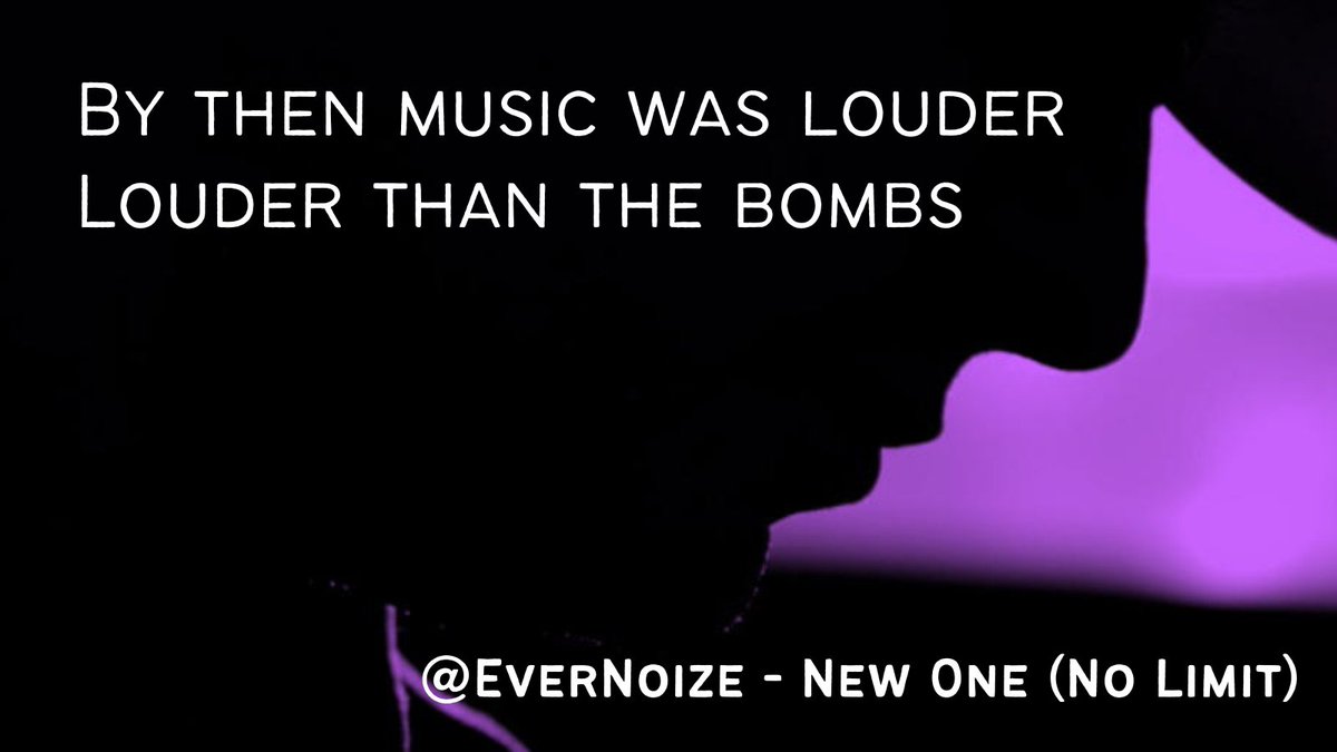 EverNoize's tweet image. 🎧🎶 New One (No Limit) - 🎤🖍 #Lyrics Treat of the Day
—
By then music was louder
Louder than the bombs

Listen now! &amp;gt; evernoize.ffm.to/new-one-no-lim…

#newone #nolimit #lyric #lyricsoftheday #songlyrics #rockmusic #triphopmusic #triprockmusic #electronicmusic