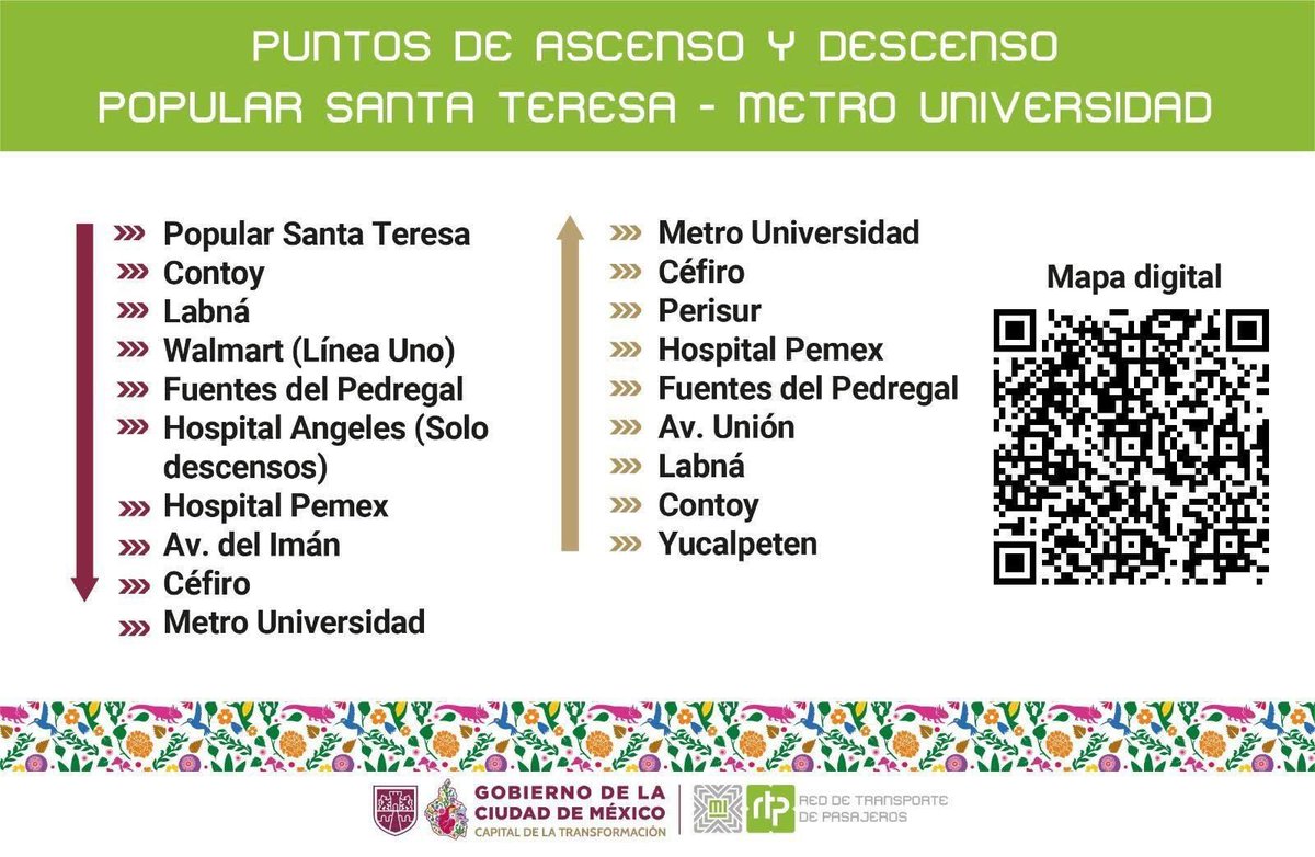 Accionando86906's tweet image. #QR #Ruta #Mapa digital
QR Ruta Mapa digital Popular Santa Teresa - Metro Ciudad Universitaria
Transporte público RTP
