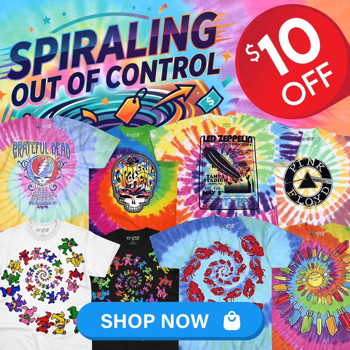 liquidbluetees's tweet image. Spiraling out of Control 🌀 $10 OFF Sale liquidblue.com/weekly-specials Spiral Tie-Dyes, Spiral Designs &amp;amp; Spiral Blankets SAVE NOW! #gratefuldead #deadheads #pinkfloyd #ledzeppelin #woodstock