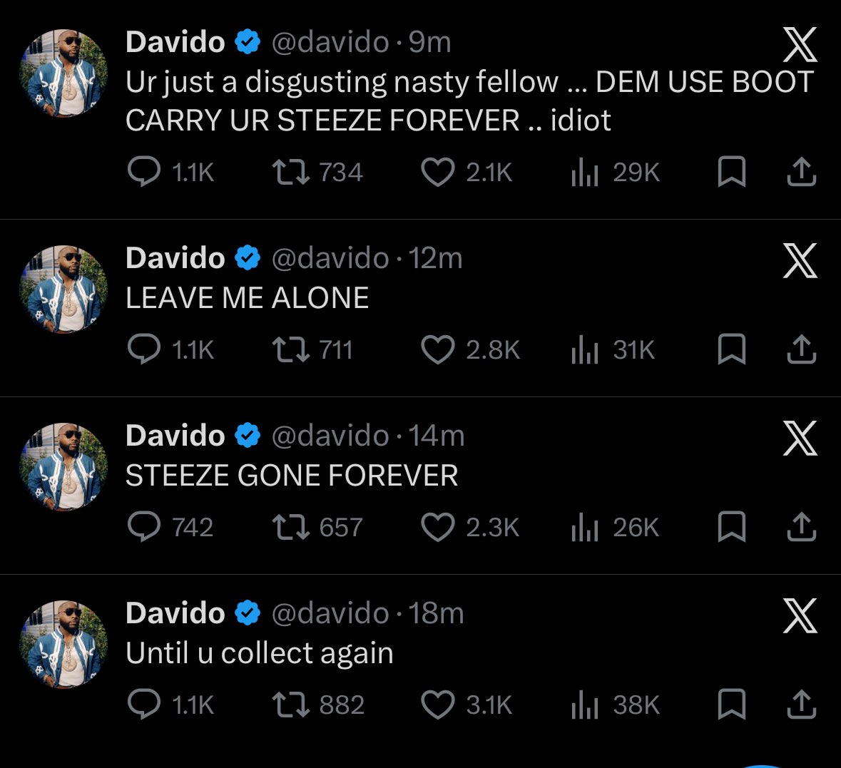 Who offended davido abi FC people don start again 😂
