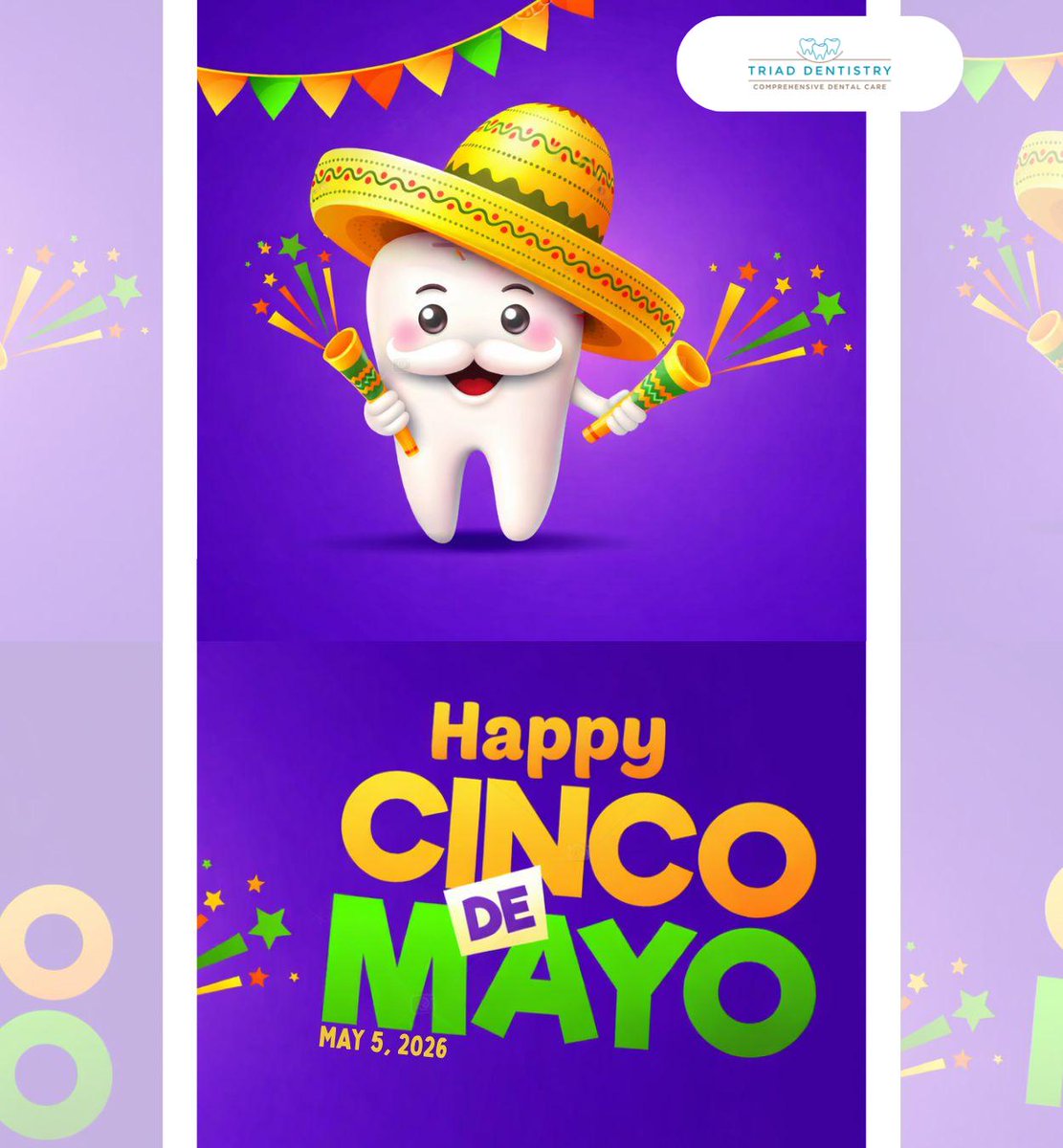 SHatcherDDS's tweet photo. Happy Cinco de Mayo from our familia to yours. We hope your day is as bright as your smile.

https://t.co/YXZLHiyqHa 
(336) 383-1482 
2516 – A Oakcrest Avenue, Greensboro, NC 27408 

#cincodemayo #celebratingcinco #cincodemayo2026 #greensboro #NC #triaddentistry https://t.co/K3sx8e0EU9