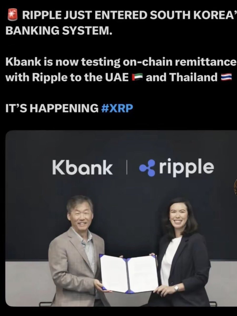 FinanceBroYT's tweet image. 🚨 RIPPLE JUST ENTERED SOUTH KOREA BANKING SYSTEM. ❌

Kbank is now testing on-chain remittance with Ripple to the UAE 🇦🇪 and Thailand 🇹🇭 

ITS HAPPENING #XRP!! MAY 8TH #XRPL GLOBAL WITH THEIR DECENTRALIZED Media token $bxe time !!