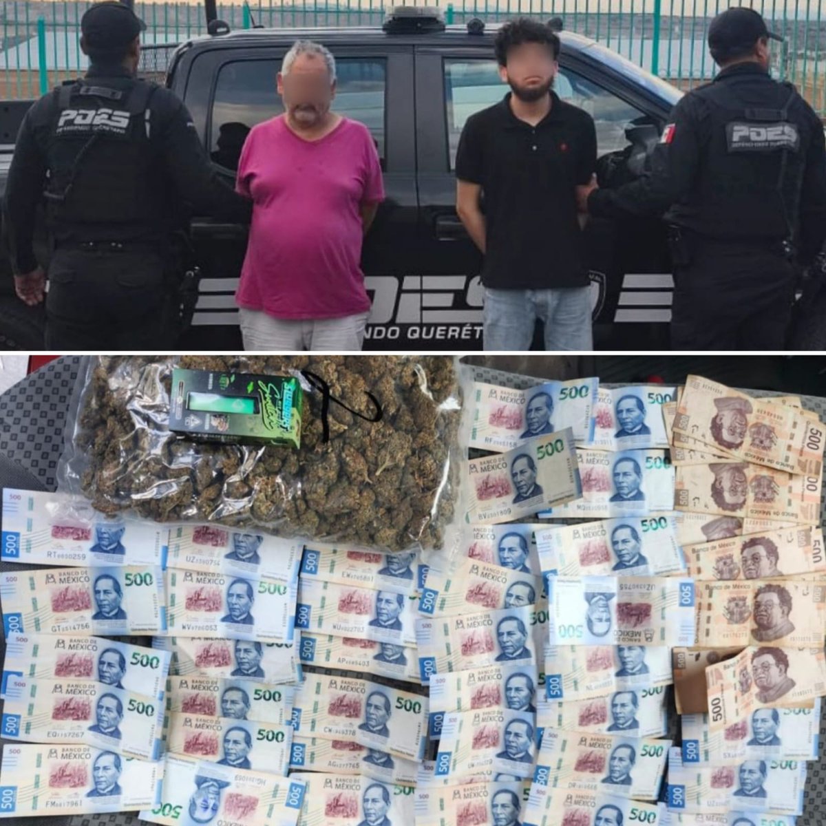 IovanPH's tweet photo. Derivado de labores de análisis de información realizadas por la División de Inteligencia de la #POES, a través de la Policía Cibernética en redes sociales, se desplegó una intervención en campo que permitió la detención de dos hombres en el municipio de Querétaro, quienes se encontraban en posesión de sustancias ilícitas y dinero en efectivo.

Los presuntos responsables fueron puestos a disposición de la autoridad competente para dar seguimiento a las investigaciones y definir su situación jurídica.