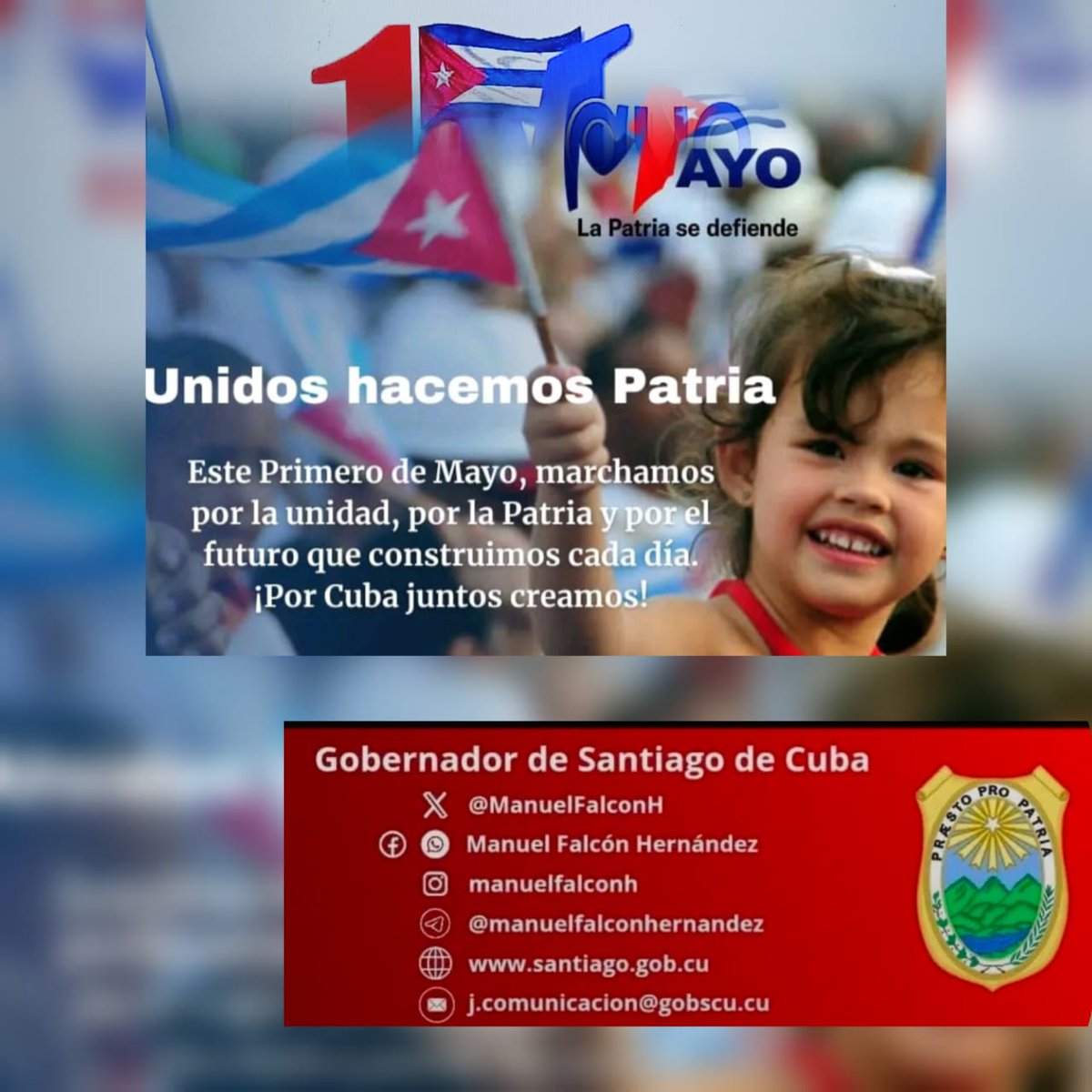 El #1roDeMayo se erigirá como una poderosa manifestación de unidad, la principal fortaleza del pueblo de #Cuba. Este día será una expresión palpable de nuestro compromiso con la historia y el presente de nuestra nación.  #LaPatriaSeDefiende #SantiagoDeCuba #CubaEstáFirme