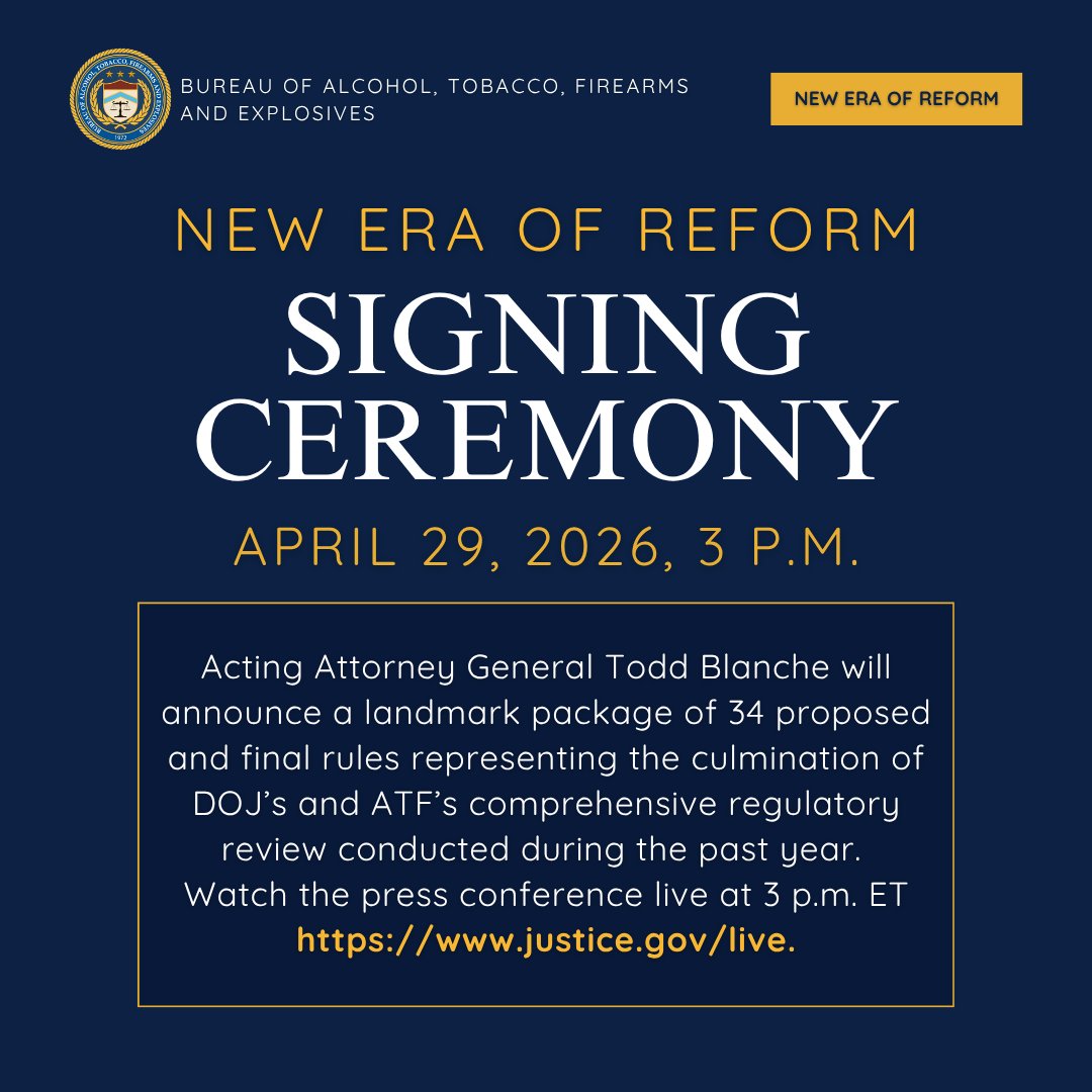 ATFHQ's tweet image. After more than a year of reviewing rules and regulations with input from stakeholders and legal experts, ATF is preparing to release multiple Notices of Proposed Rulemaking and Final Rules. 

This afternoon, Acting Attorney General Todd Blanche will announce the rollout of a