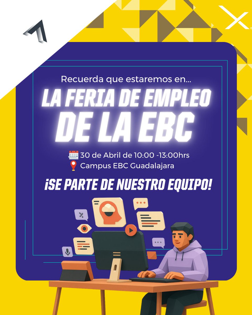karaokulta's tweet photo. ¡Ven y conoce más sobre nosotros! No te pierdas la oportunidad de ser parte de nuestro equipo 🎮✨

📆30 de Abril
📍EBC Campus Guadalajara
🕣 10:00-13:30hrs

#feriadeempleo #amberstudio #ambermexico #gaming https://t.co/OdToUa7Ncs