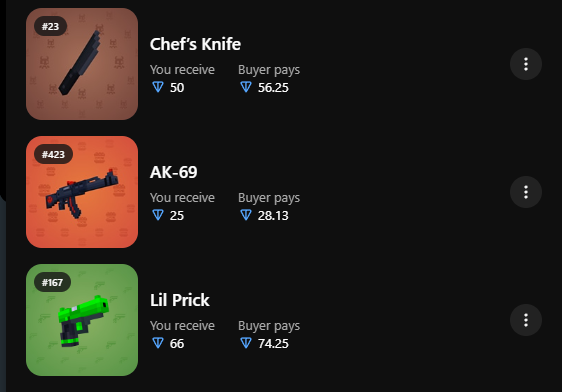 0xBloodLab's tweet image. Listed 3 items on Pixel Market:
Chef’s Knife #23 — 50 TON  
AK-69 #423 — 25 TON  
Lil Prick #167 — 66 TON

DM or grab them directly 
#PixelWorld #TON #NFT