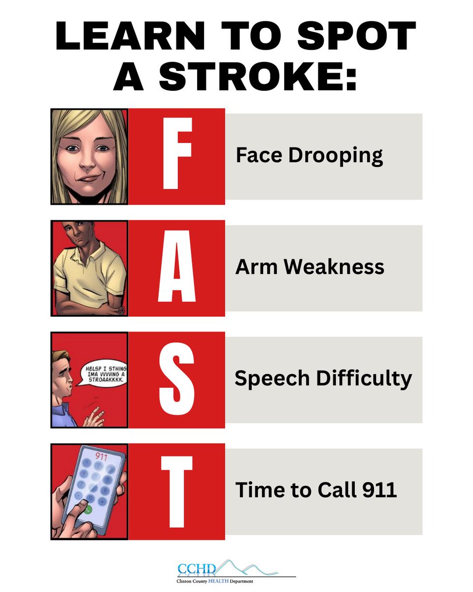 ClintonCountyHD's tweet photo. When you suspect a stroke, it is important to act FAST! Learn more about strokes at https://t.co/SdaIFCqxZQ. https://t.co/J1rqNsstQi