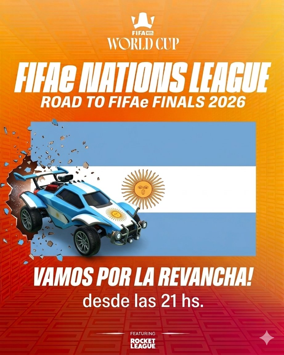 AfaEsports's tweet photo. 🇦🇷 ¡LA REVANCHA EMPIEZA AHORA! 🇦🇷

En 2025 nos quedamos afuera, pero eso NO volverá a pasar. Este año venimos con todo por el ROAD TO FIFAe FINALS 2026.

🛡️ La camiseta se defiende con el alma. 
🔥 ¡Necesitamos tu aliento en el chat!
Canales de streaming en los comentarios https://t.co/K7GJjmOTcw