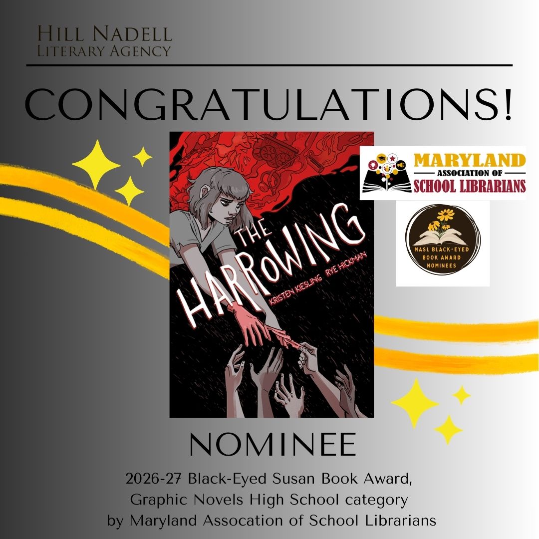 HillNadell's tweet photo. Congratulations to @KristenKiesling  and Rye Hickman: THE HARROWING is a 2026-27 Black-Eyed Susan Book Awards nominee, Graphic Novels High School category! @MASLMD https://t.co/KVm9V2snVa