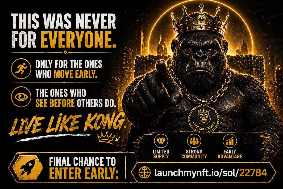 MintCulture_'s tweet image. This was never for everyone.
Only for the ones who move early.
 The ones who see before others do.
LIVE LIKE KONG 🦍
👉 Final chance to enter early:
 launchmynft.io/sol/22784
#NFT #Solana