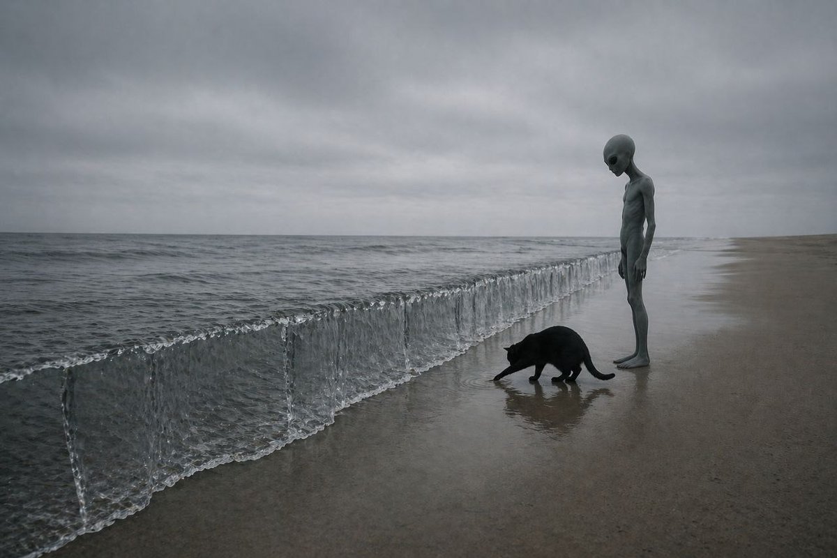 j_knyazevskaya's tweet image. Same shore. Different worlds.

#DarkArt  #AlienArt #Surrealism #AIArt #DigitalArt