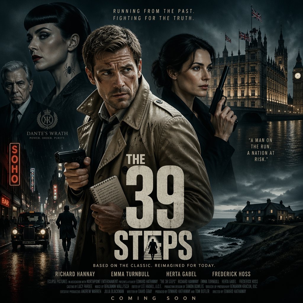 Featurescribe1A's tweet photo. : On Social Media Day, a terror group executes a 39-step operation to murder three heads of state while a painkiller-popping American expat races across London and Paris to break the chain, step by step, before the final trigger turns the gala into a mass-casualty event. https://t.co/eNvVxn9rub