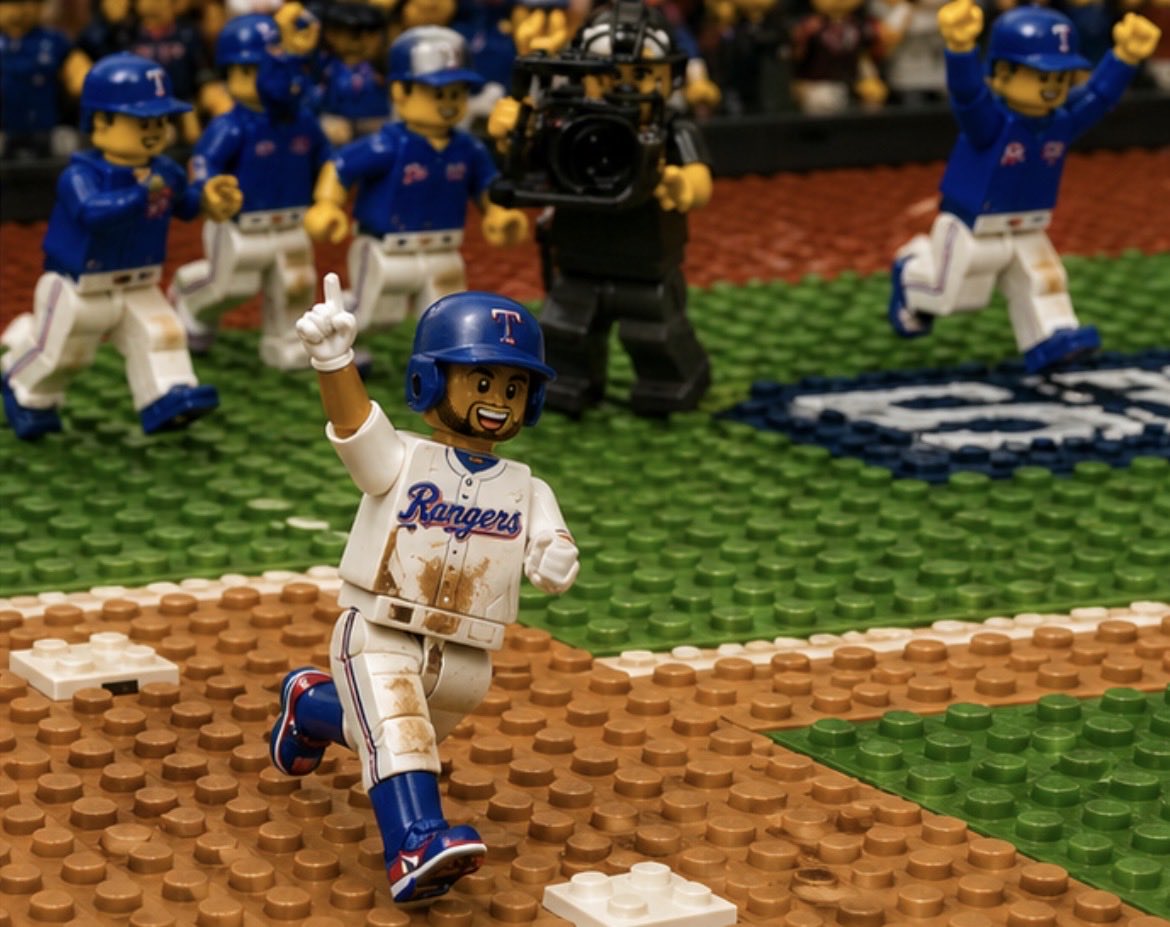 Iconic Texas Rangers path to World Series championship photos but in Lego #allfortx