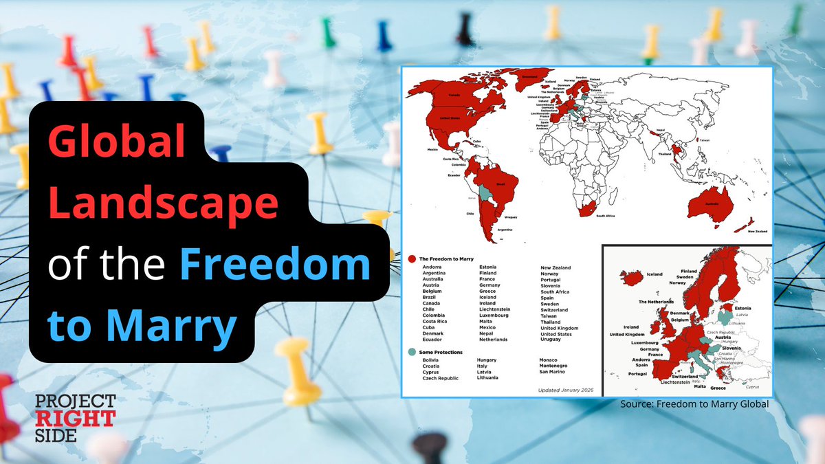 ProjRightSide's tweet photo. 25 years ago, zero countries granted same-sex individuals the legal right to marry one another. Today,  the #FreedomToMarry exists in 39 countries &amp; all 7 continents, strengthening families, communities, and economies. May the momentum continue. #GlobalImpact https://t.co/Y8rzWqnfQk