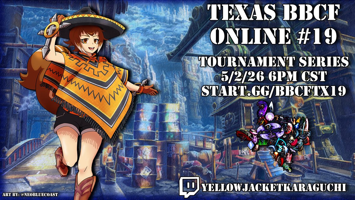 Chickzama's tweet photo. ⭐️We're back!⭐️
TX BBCF Online #19 is on 5/2! 
Come compete in the online local!

Signups for the tournament are open to all Texas players &amp; are live till 5:30pm!

📋 https://t.co/vZggQ2VkeP
💸 https://t.co/sslJtjQqxN
📺 https://t.co/tJC5fwUn0C

#TXBBCF https://t.co/jZBiEBCACe