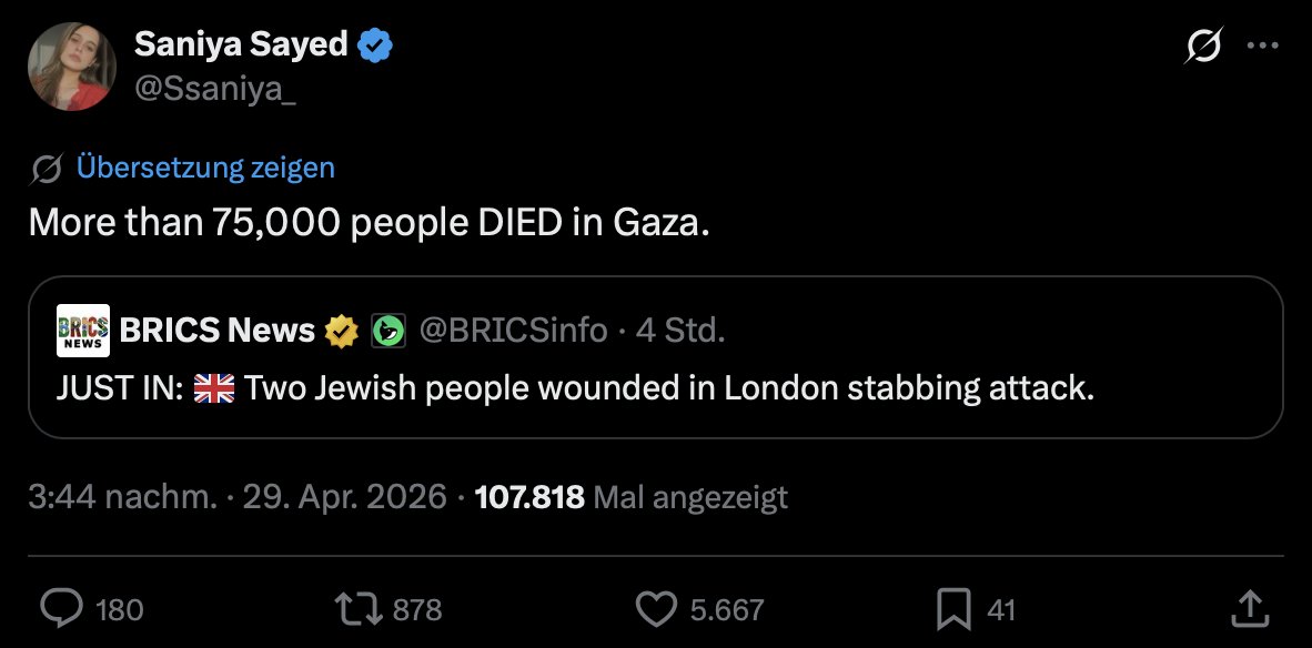 TobiasHuch's tweet image. Tausende sind, wie diese Dame, der Meinung, dass man wegen #Gaza weltweit #Juden töten muss.