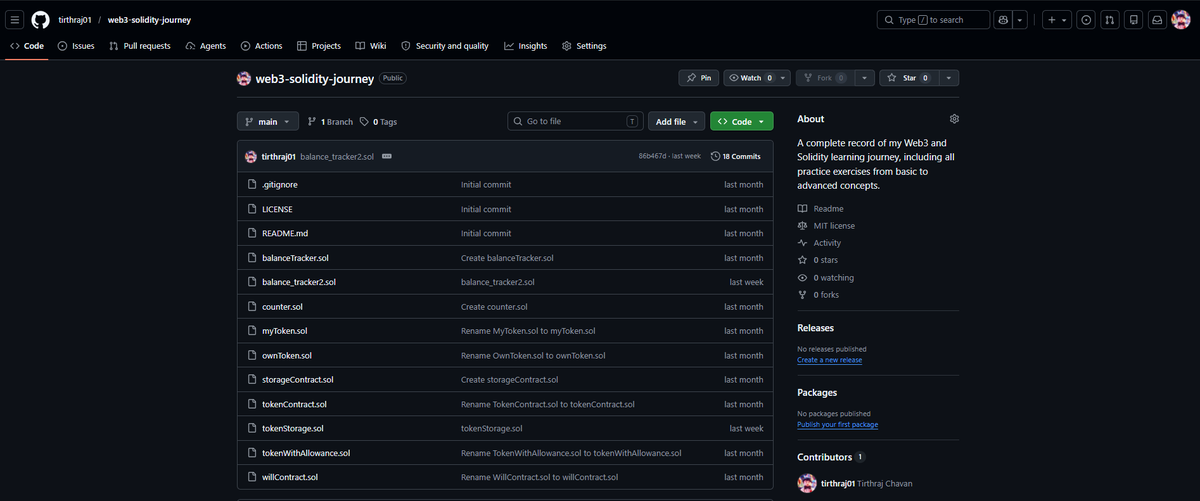 TirthrajCh5854's tweet image. “Code is law in Web3, and smart contracts build trust.”

Smart contracts power Web3 through secure, automated, and decentralized execution.

Currently learning Solidity and building step by step. 😎

Repo: github.com/tirthraj01/web…

#Web3 #Solidity #SmartContracts #Blockchain