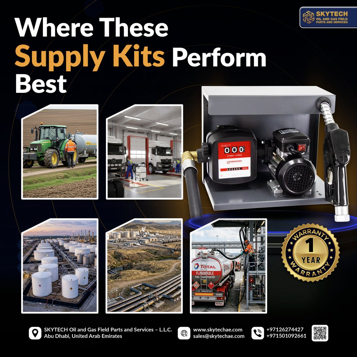SkytechUAE's tweet image. 🌍 Where do our supply kits perform best?

✔ Agriculture
✔ Workshops
✔ Oil &amp;amp; Gas facilities
✔ Tanker operations
💥 Reliable fuel transfer anywhere

🔗 skytechae.com | 📧sales@skytechae.com |📞 +971501092661

#FuelTransfer #Industrial #Skytech #UAE