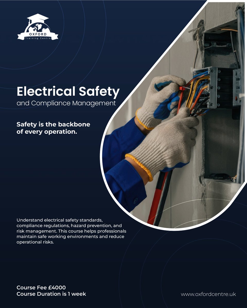 OxfordCentre_UK's tweet image. Safety is critical inevery technical environment
Prevention is always better than failure: oxfordcentre.uk/course/electri…

Social Media:
uk.pinterest.com/OxfordTraining…
x.com/OxfordCentre_UK
instagram.com/oxfordtraining…
linkedin.com/company/oxford…
facebook.com/OxfordTraining…

#ElectricalSafety #Compliance