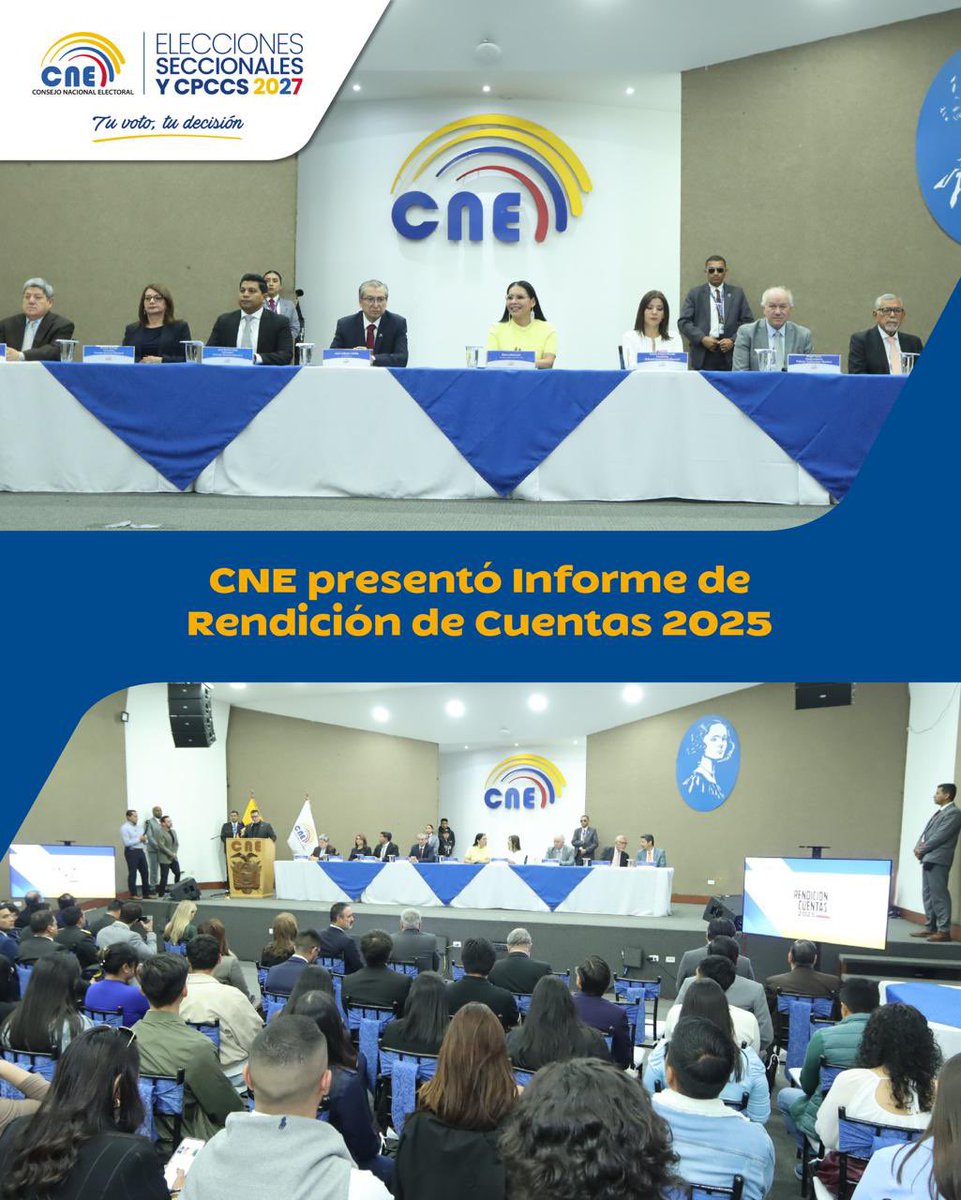 📝BOLETÍN 

En cumplimiento de lo dispuesto en la Ley Orgánica del Consejo de Participación Ciudadana y Control Social, este 29 de abril, el #CNE presentó el Informe de #RendiciónDeCuentas2025.

Más información:👇
bit.ly/4tGVeJz