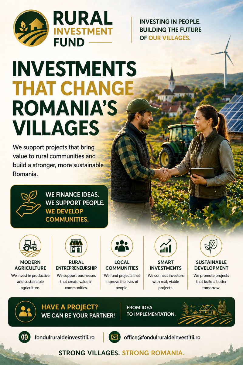 SmartVillage_Ro's tweet image. Rural Romania needs investment.

 Rural Investment Fund

 Turning ideas into real projects.

fondulruraldeinvestitii.ro

#Investments #SmartVillage #Romania