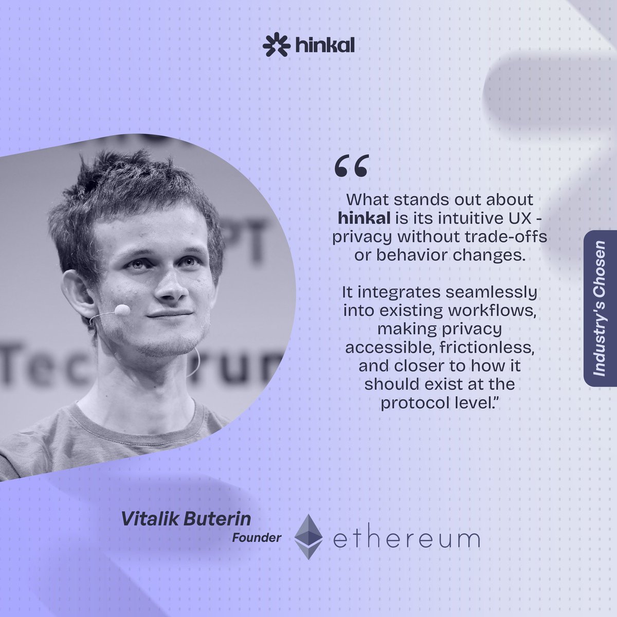 Building the industry's favorite privacy protocol.

Vitalik Buterin, founder of Ethereum, talks about Hinkal and how it sets the standard for privacy at the protocol level.