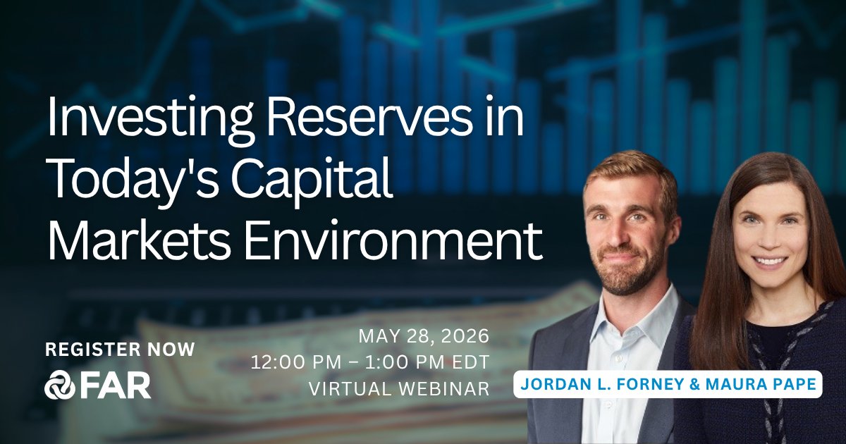 FARRoundtable's tweet photo. Last call! 🚨 Register 👉 https://t.co/ABIEU9Ezy5

Join us for an insightful session on investing reserves in the current capital markets environment.

Attendees will learn best practices for structuring reserves to meet both short-term obligations and long-term investment goals. https://t.co/3eupBuZ4et