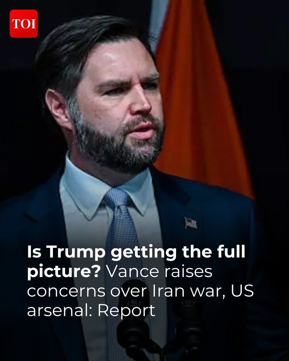 timesofindia's tweet image. US vice president #JDVance has raised concerns over the #Pentagon’s assessment of the ongoing conflict with Iran, questioning whether the extent of #US missile stockpile depletion has been fully disclosed.  

More details 🔗toi.in/0_YwSZ