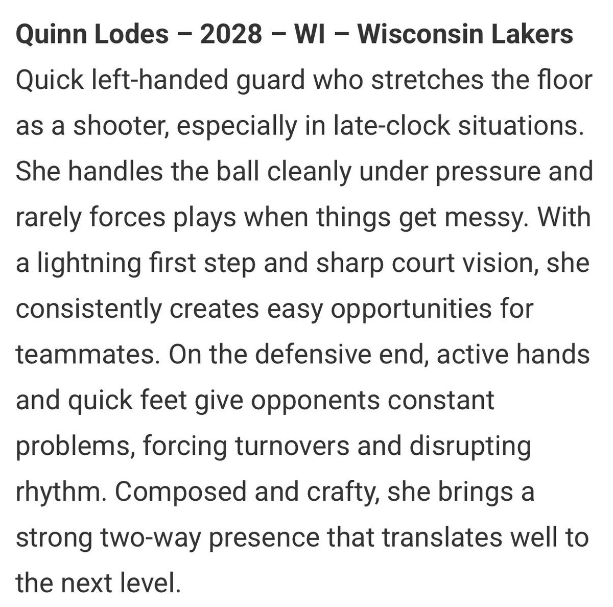 QuinnLodes's tweet photo. Thank you @JrAllStarBB for the eval! @WisconsinLakers @KMGirlsHoops https://t.co/1saJjooB3Q