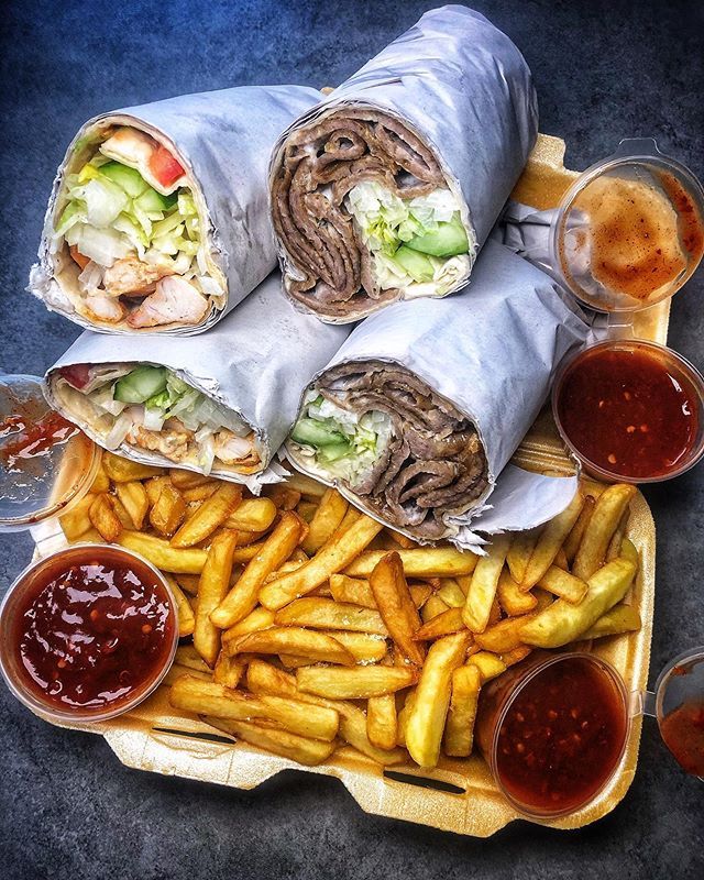 Doner and Chicken Tikka Wraps with Chips