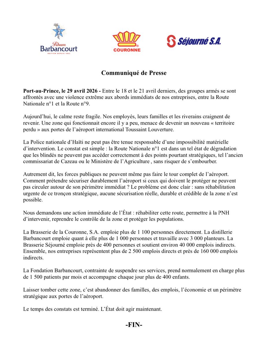 barbancourtHT's tweet photo. 🚨Communiqué Officiel🚨 https://t.co/g7tQwVhJOU