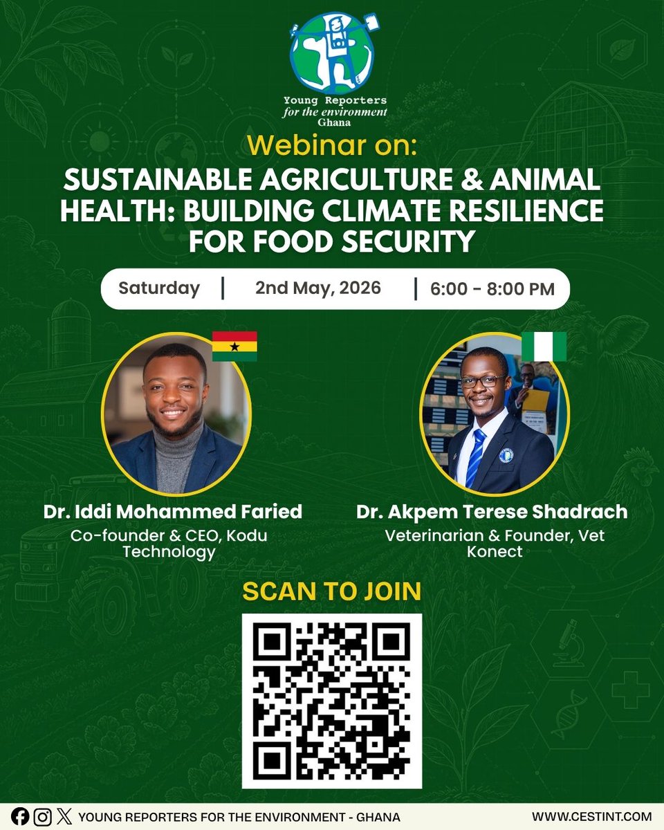 YREGhana's tweet image. What does the future of food look like in an ever-changing climate?

Join us for this timely webinar with experts from #Ghana &amp;amp; #Nigeria, as we discuss what this means for our continent. 

Scan or click here to join: shorturl.at/T60Yq

See you there!
