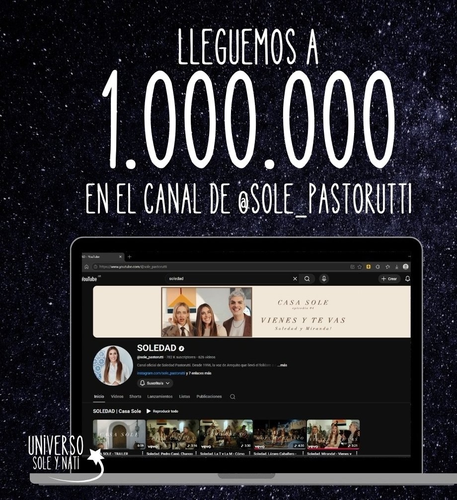 TinchodeBSAS's tweet photo. SUSCRIBITE AL CANAL DE SOLEDAD!!!! 

#soledadpastorutti #30AñosDeSoledad 
#YouTube 

LINK:
https://t.co/oFRZz5pmLu https://t.co/5e78JeG23k