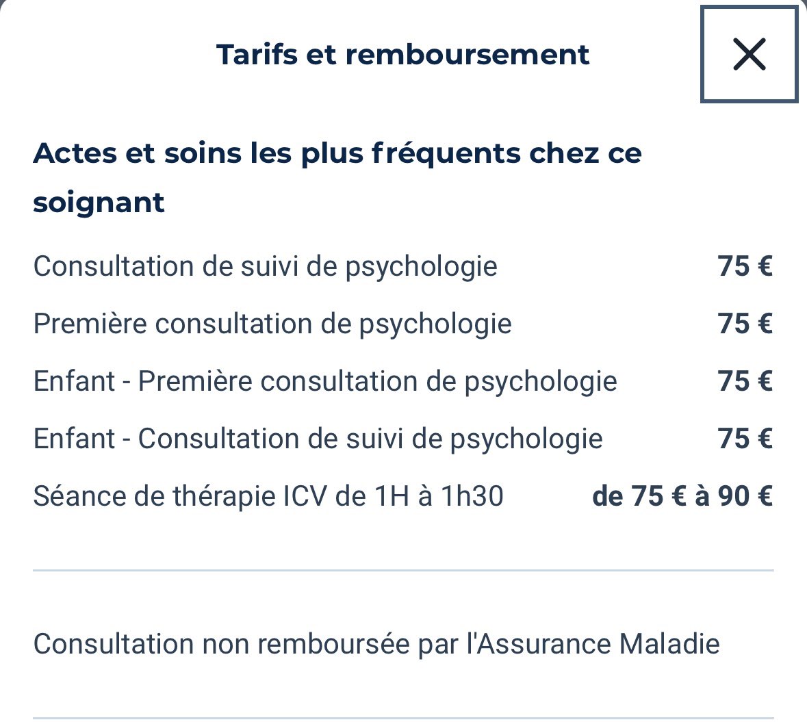 Tellement envie de faire une pétition visant un projet de loi 
Pour que les séances de psy soient au mêmes prix que les rendez-vous médicaux basiques et remboursés à la même hauteur sans passer par des plateformes ou attendre

Ce que vous voyez ce sont les prix pour 1 séance