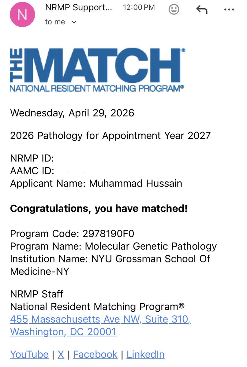 whosainastro's tweet image. NYU remains home for the next two years. 🧬 ✨
Grateful and excited to share that I’ve matched in Molecular Genetic Pathology at @NYUGSOM_Path ! 🧬
Looking forward to continuing my journey here after my Hematopathology fellowship. #pathx #molpath