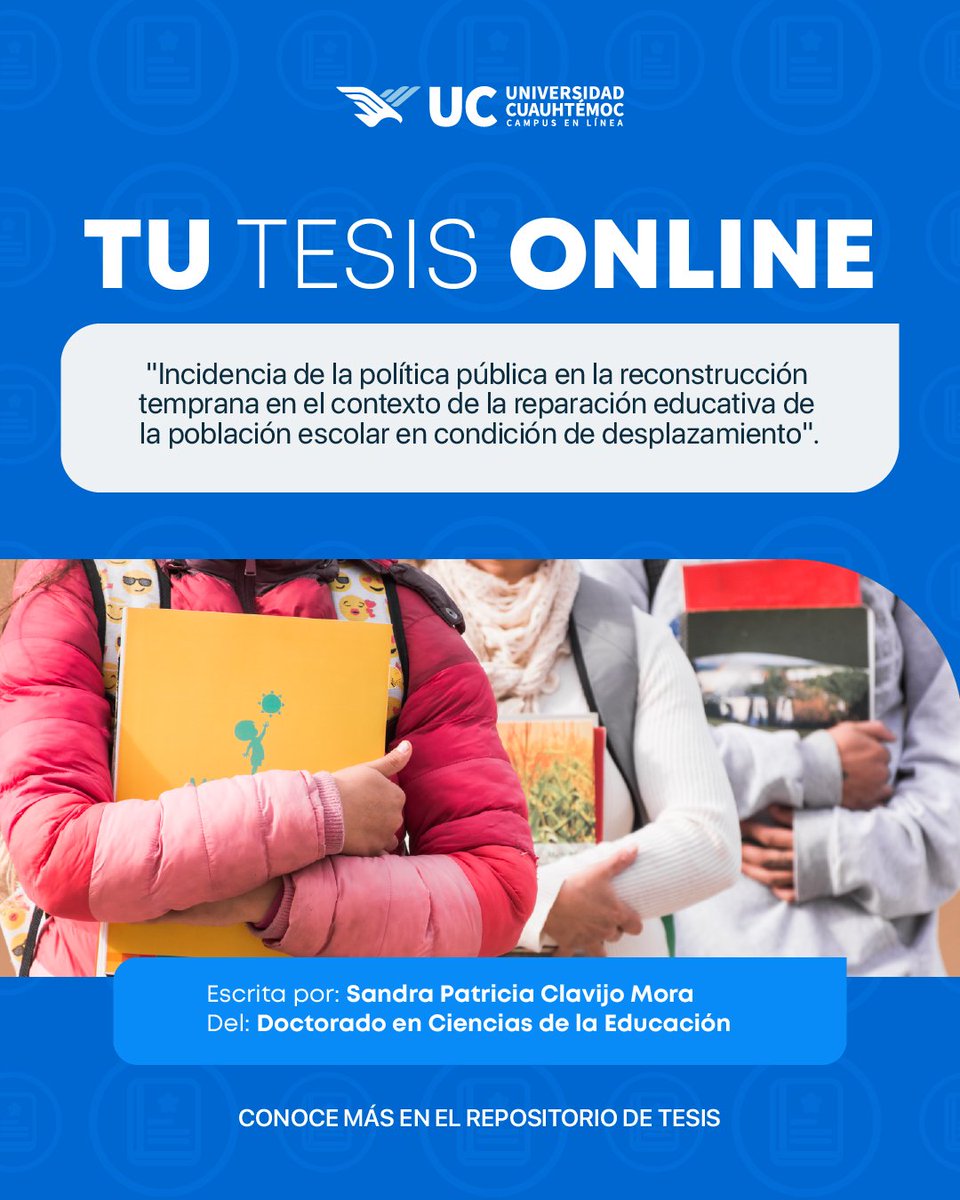 Acompáñanos a conocer las tesis de nuestros estudiantes. El día de hoy te compartimos el trabajo de nuestra alumna del Doctorado en Ciencias de la Educación.

Descubre más sobre esta investigación y sus aportaciones en el siguiente link: hubs.li/Q04dShkp0
#UCEnLínea