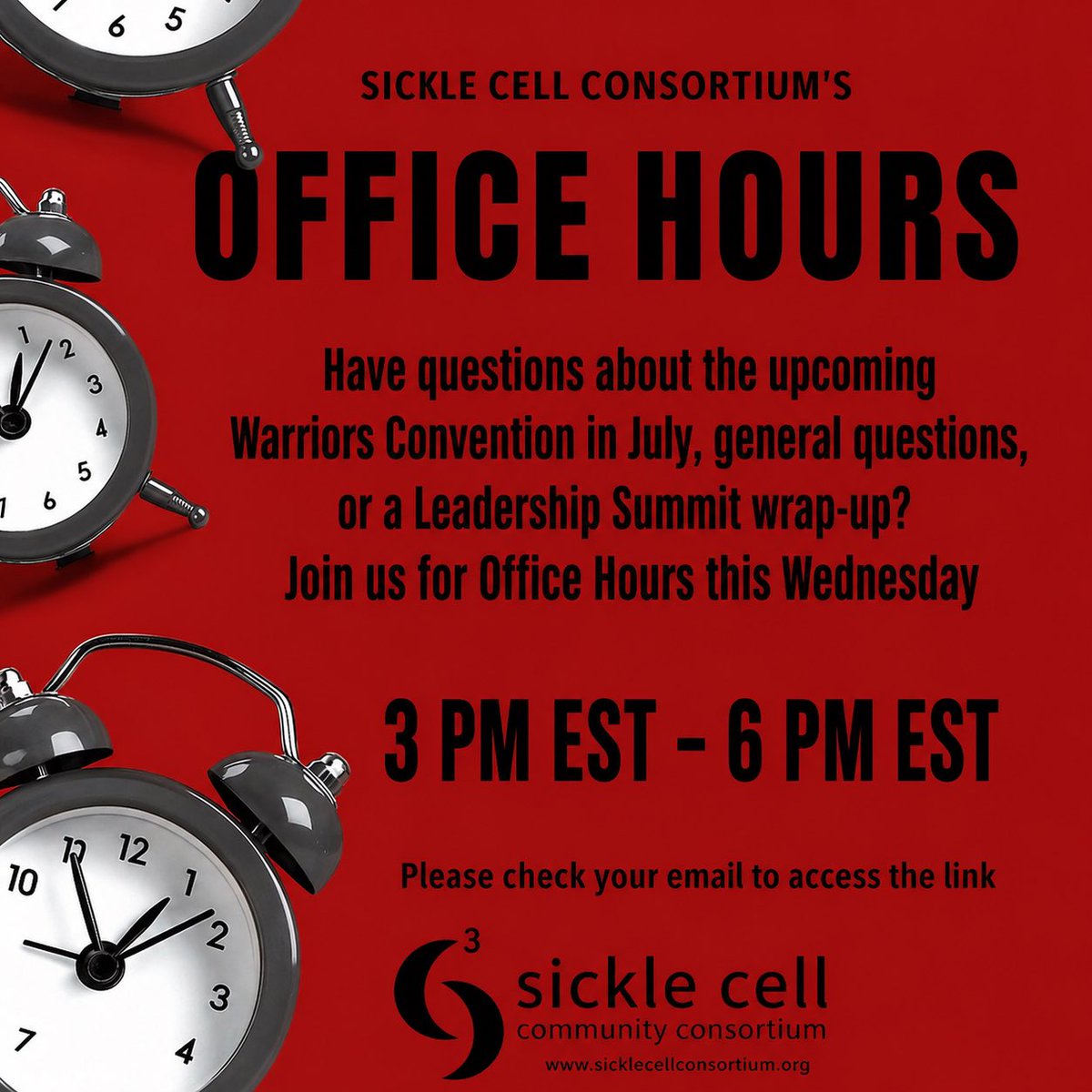 SCCConsortium's tweet image. Office Hours TODAY, 3–6 PM. Tap in with the SC3 team, ask questions, get clarity, and stay connected.

Check your email for the link 💬

#SickleCellConsortium #OfficeHours #SC3Turns10